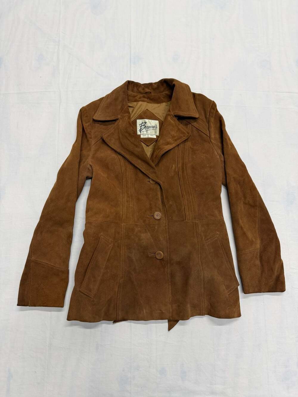 Vintage Berman's Brown Suede Leather 3-Button Belted Jacket Size 16